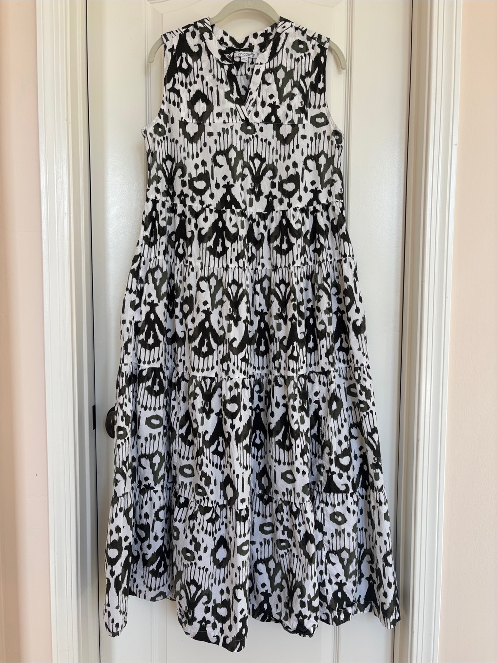 CHICO'S Maxi Dress-   Ikat Tiered Maxi Dress In Primordial Forest
